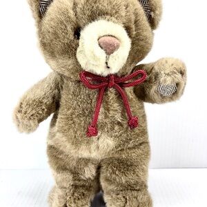 1985 Dakin Brown Bear Tiny Bubbles Plush With Maroon String Tie Tweed Chevron
